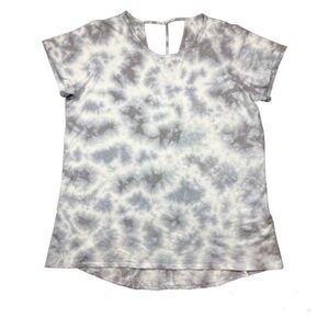 Ideology blue, white and grey tie dye short sleeve top with cut out design